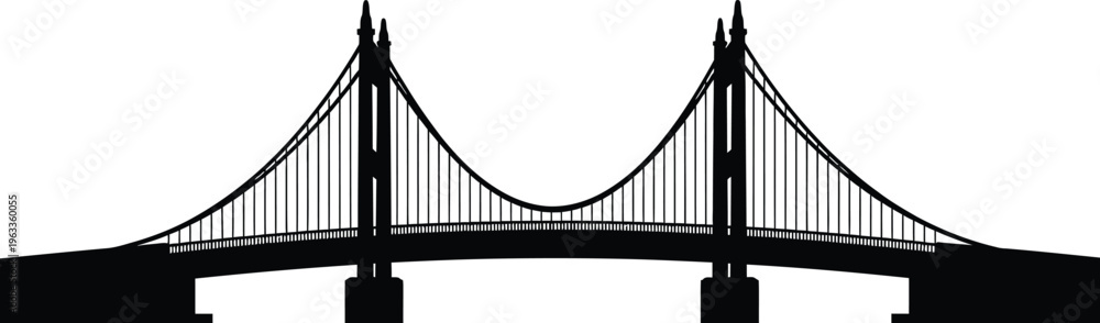 Fototapeta premium Suspension bridge silhouette with detailed cables and support towers vector art