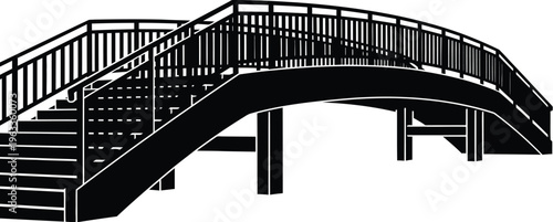 Curved footbridge with stairs silhouette design on transparent background. outdoor park and garden architecture element
