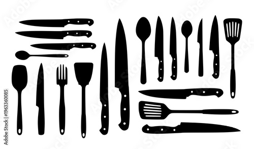 Kitchen utensils and cutlery silhouettes