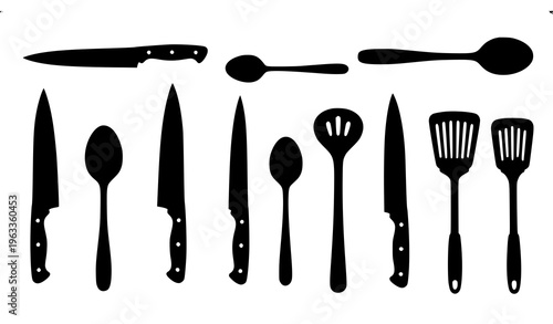 Kitchen utensils and cutlery silhouettes
