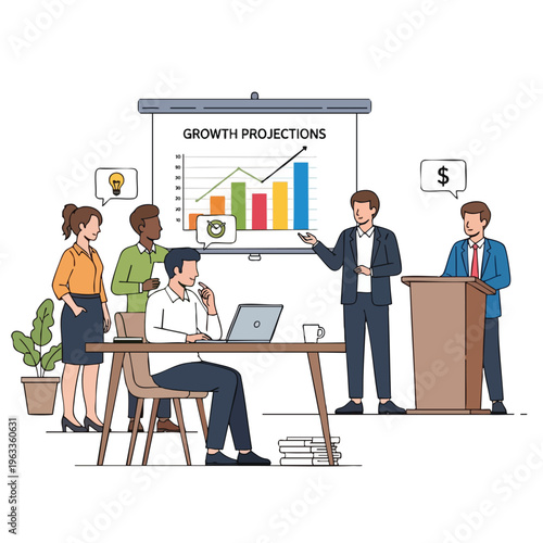 Business meeting with a presentation on growth projections and financial discussions