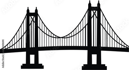 Suspension bridge silhouette on transparent background, engineering marvel, crossing structure
