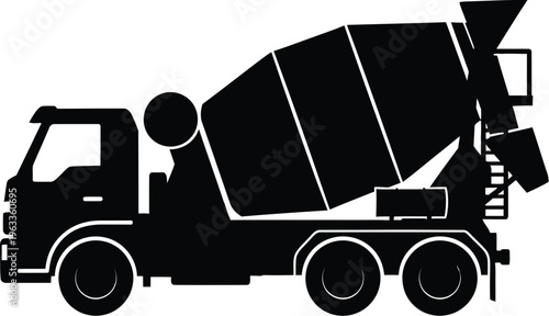 Concrete mixer truck silhouette side view for construction industry and building site logistics vector illustration