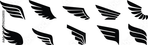 Creative Wing Logo Set Vector Collection, Abstract Bird Wings Silhouette Icons for Branding and Design