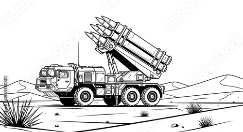 Large military truck with missiles mounted.