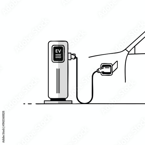Electric vehicle charging station connected to a car