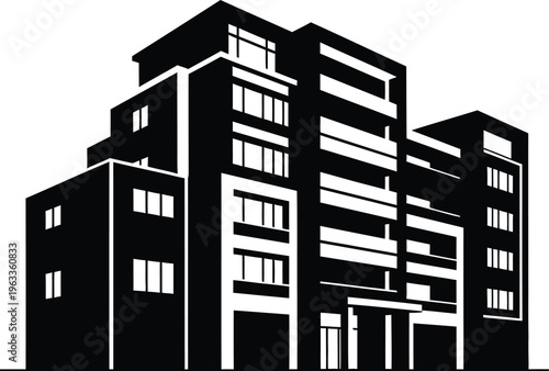 Modern residential apartment building complex with balconies and minimalist urban architecture design