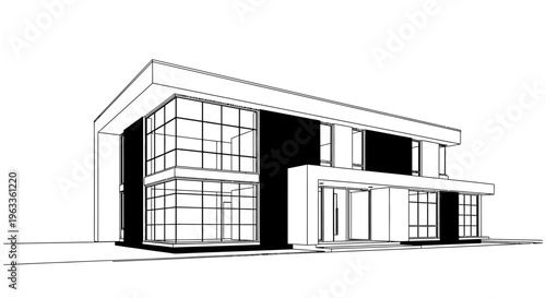 Modern house with large windows exterior.