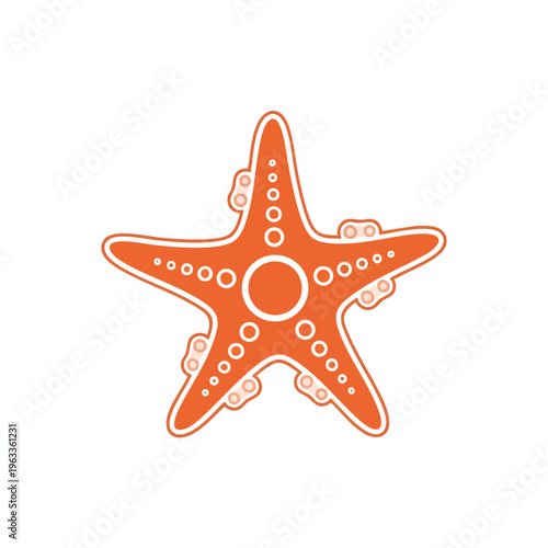 Stylized orange starfish with white outlines and dots, isolated on white