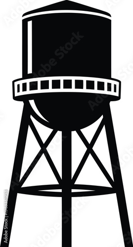 Industrial water tower silhouette vector illustration, elevated tank for liquid storage, municipal utility infrastructure