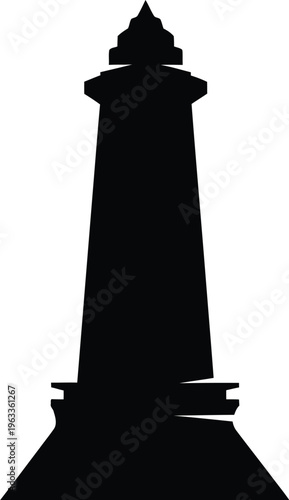 Silhouette of monument obelisk against transparent grid background