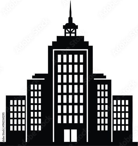 Silhouette of multi-story modern skyscraper office building complex