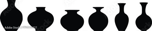 Black Vase Silhouette Set Vector, Minimal Ceramic Pot Shapes Collection