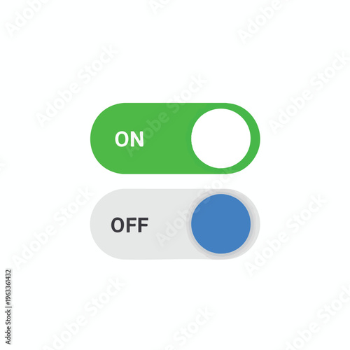 Toggle switches one green "ON" with white circle, one gray "OFF" with blue circle