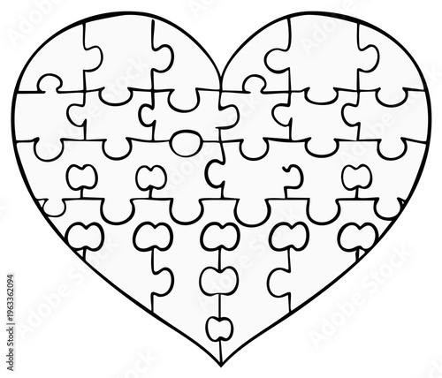 Jigsaw Puzzle Pieces Forming a Heart Shape Outline - Unity, Love, Completeness and Interconnectedness