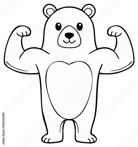 Cartoon bear flexing muscles, symbol of strength and fitness