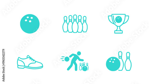 Icons featuring bowling, sports, and competition elements.