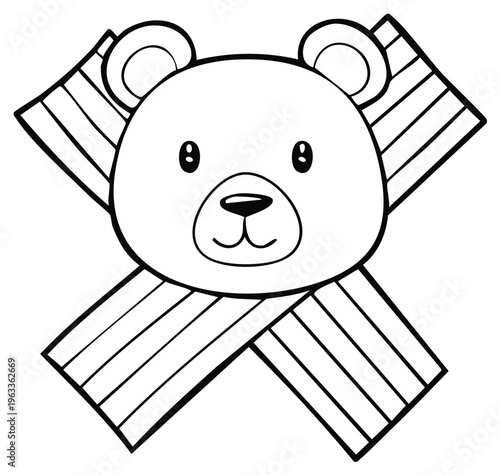 Bear head with crossed bandages illustration cartoon style line art