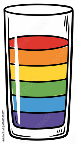 Tall Glass With Layered Rainbow Colored Drink
