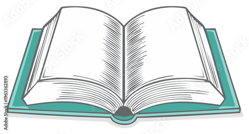 Open book sketch illustration of blank pages reading learning information