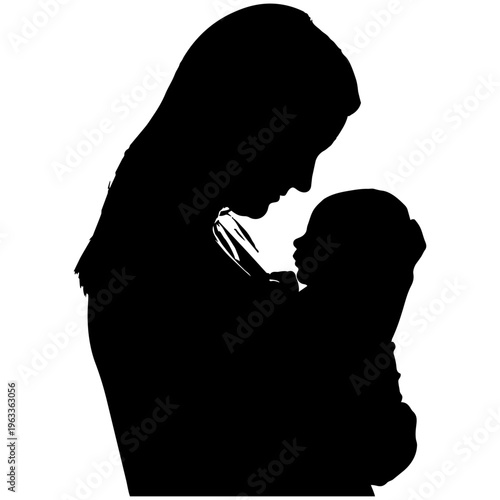 A mother holds her child in a loving embrace isolated on transparent background, Vector