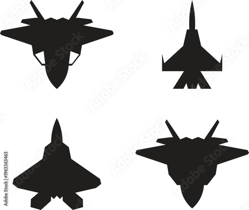 Military Fighter Jet Vector Illustration – Aircraft Icon Symbol Collection Flat Design