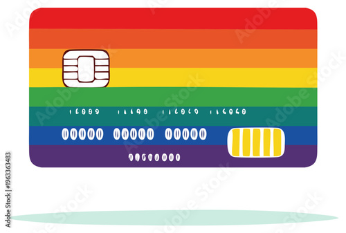 Stylized rainbow payment card illustration symbolizing LGBTQ+ community pride and financial inclusivity