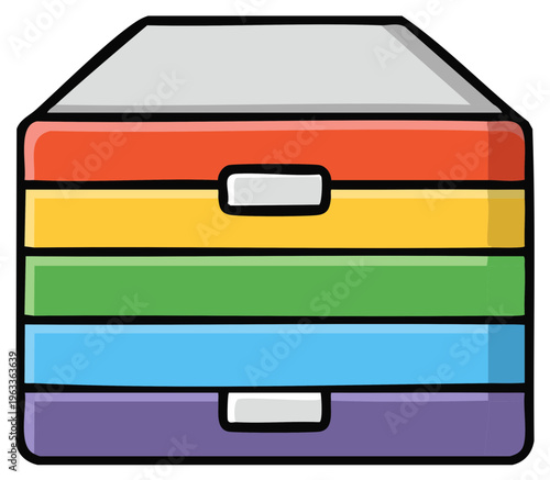 Colorful cartoon file cabinet with drawers illustration for storage