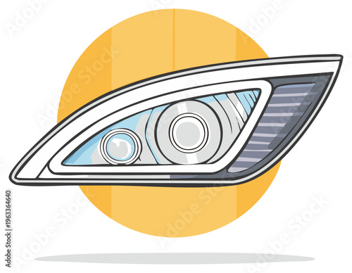 Modern car headlight isolated, auto lighting part for vehicle maintenance, repair, service