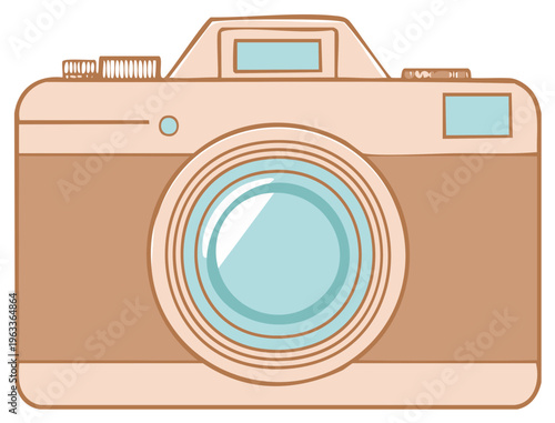 Stylized Retro Camera Illustration with Brown and Blue Design Elements