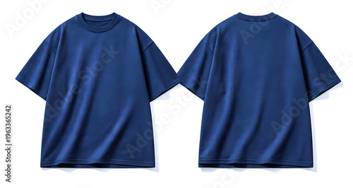 Navy Blue T-Shirt Mockup Front and Back View on Light Background, Realistic Blank Cotton Tee Template