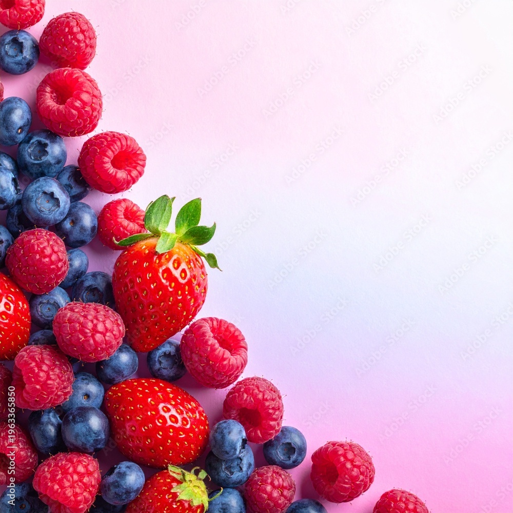 Obraz premium Frische Beeren auf modernem Farbverlauf