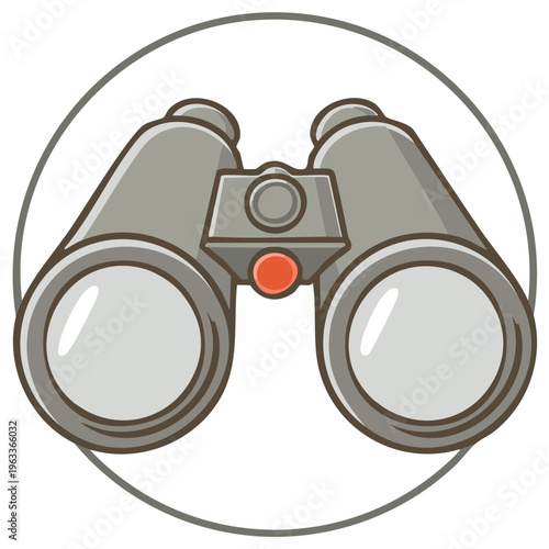 Cartoon Illustration of Gray Binoculars for Navigation or Searching Inside a Circle