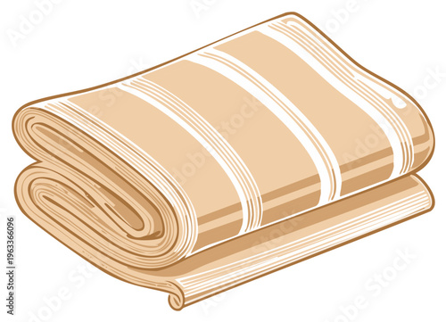 Folded Towel with Stripes Illustration Hygiene Supplies Cartoon Vector