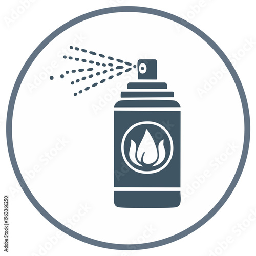 Spraying Can with Fire Symbol in Gray Color Scheme, Circle Shaped Icon