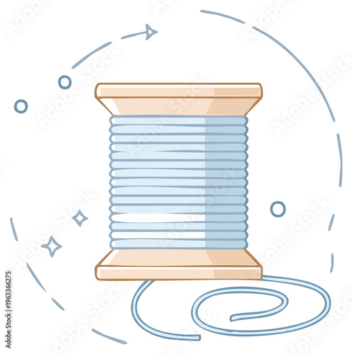 Wooden spool of blue thread vector icon for sewing craft and tailoring projects