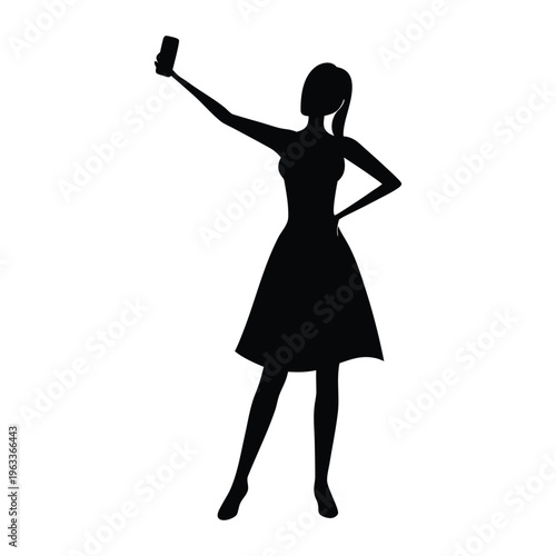 Woman Taking Selfie Silhouette Vector 