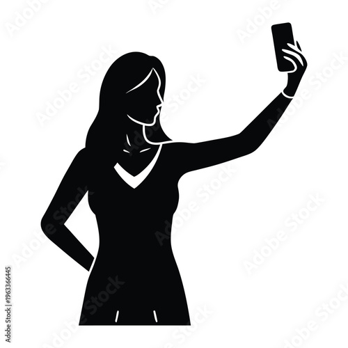 Woman Taking Selfie Silhouette Vector 