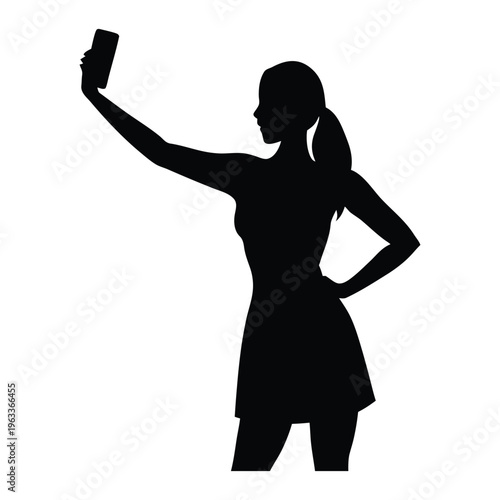 Woman Taking Selfie Silhouette Vector 