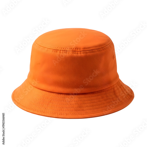 floating The isolated orange bucket hat is a stylish sun hat for summer fashion and outdoor activities, isolated on white or transparent background, PNG Format.