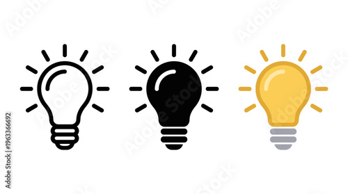 Light bulb icon. Idea symbol. Electric lamp vector illustration. Electric power sign. Shining light bulb pictogram.