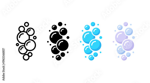Soap bubbles icon. Foam bubble symbol. Sparkling water vector illustration. Fizzy soda drops sign. Oxygen sphere pictogram. Clean wash suds concept. Blue blowing bubbles icon set.