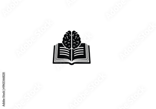 Open book with human brain icon vector; knowledge, education, thinking, learning, intelligence symbol
