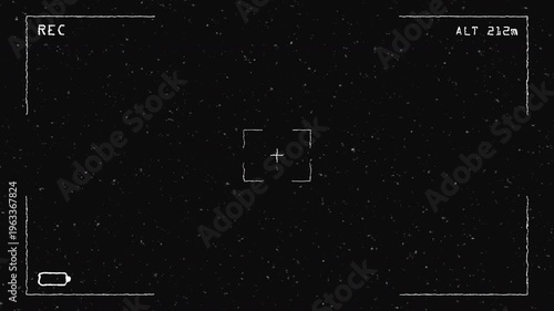 VHS Drone Camera HUD Recording Overlay with REC Indicator, Battery, Altitude Data and Analog Static Noise Retro Surveillance Screen Loop