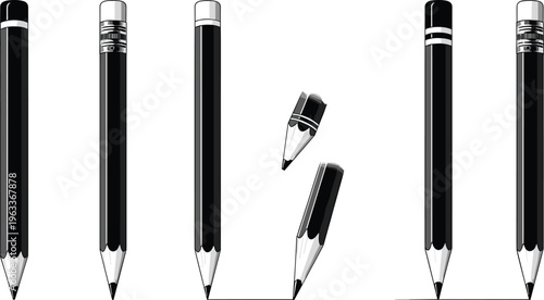 pencil silhouette set, black pencil vector, writing tool illustration, graphite pencil collection, school stationery icons, drawing pencil design, office supply 