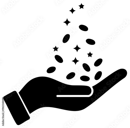 Hand Receiving Falling Coins and Stars