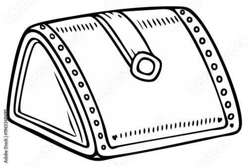 Outlined vintage treasure chest illustration, side view.