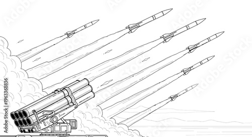 Rockets launch from a missile launcher.