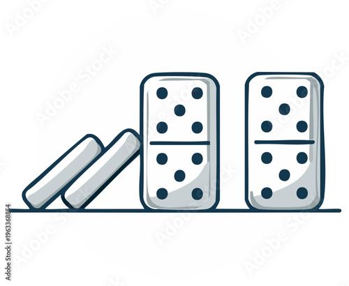 Domino chain reaction interrupted by a gap. Business concept for strategy, risk management, and problem solving.