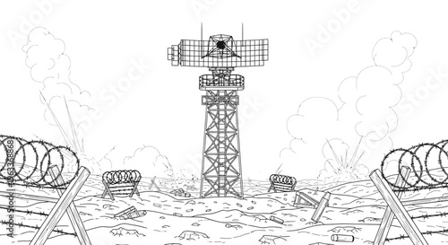 Barbed Wire Fence with Watchtower.